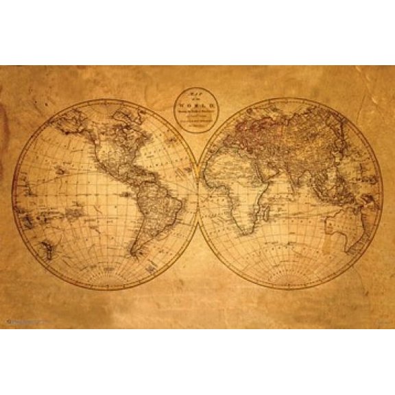 WORLD MAP Old Poster - 22 x 34 inches