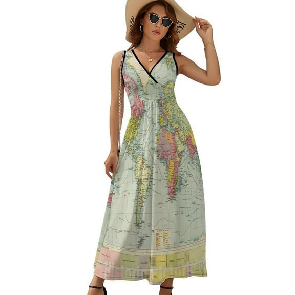 WORLD MAP Print Sleeveless Dress Summer Women Clothes Dress for Pregnant Women Dresses