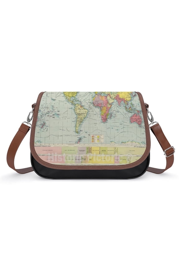 WORLD MAP Print Vintage Crossbody Bag for Women Medium Leather Hobo Bags Shoulder Bag Classic City Leather Satchels