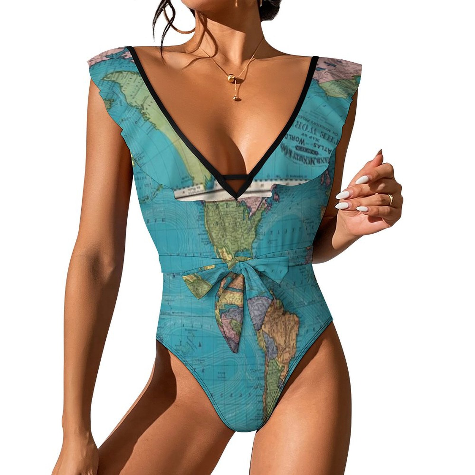 WORLD MAP Print, World Chart Swimsuit Sets Women's Swimwear Summer One