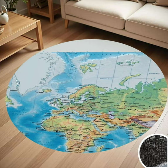 WORLD MAP Round Carpet Living Room Bedroom Home Decoration Coffee Table ...