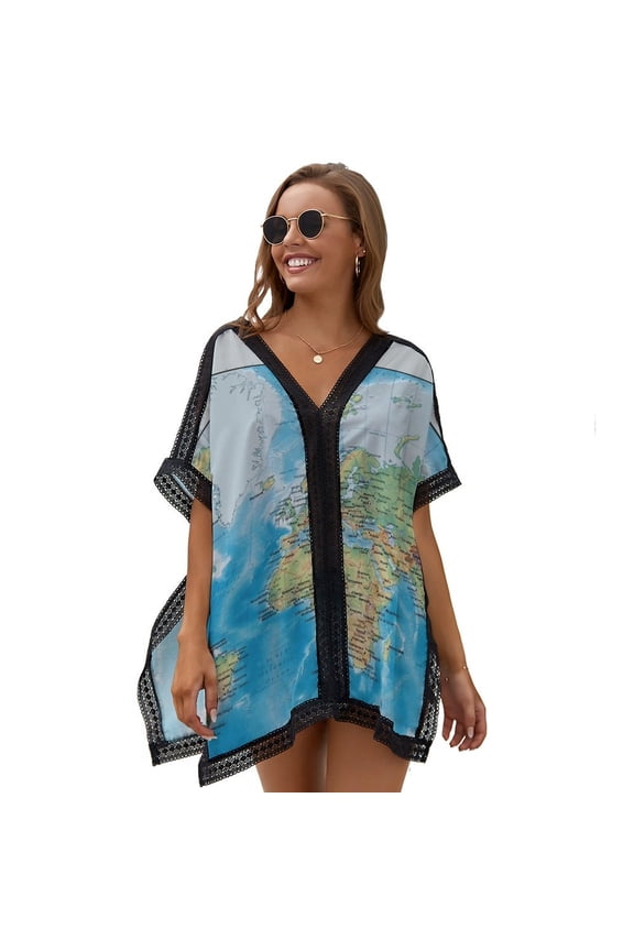 WORLD MAP Women's Swimsuit Coverup Summer Beach Cover Up Bathing Suit Dress