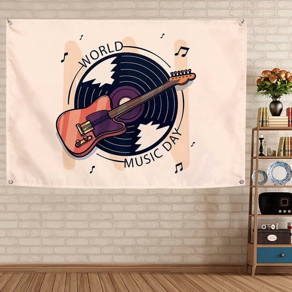 WORLD MUSIC DAY ROCK Art Poster Hanging Flag 38" x 57" Wall Art Tapestry Home Decor Banner