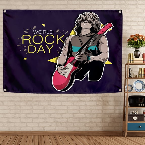 WORLD ROCK DAY Music Art Poster 38" x 57" Hanging Flag Wall Art Tapestry Home Decor Banner