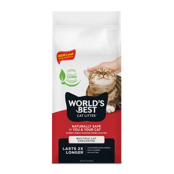 WORLD'S BEST CAT LITTER Multiple Cat Unscented - Natural Ingredients, Quick Clumping, Flushable, 99% Dust Free - Long-Lasting Odor Control & Easy Scooping - 8 lb Bag