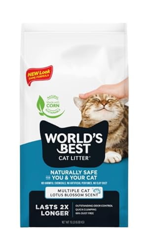 WORLD'S  CAT LITTER Multiple Cat Lotus Blossom Scented 15-Pounds - Natural Ingredients, Quick Clumping, Flushable, 99% Dust Free & Made in USA - Floral Fragrance & Long-Lasting