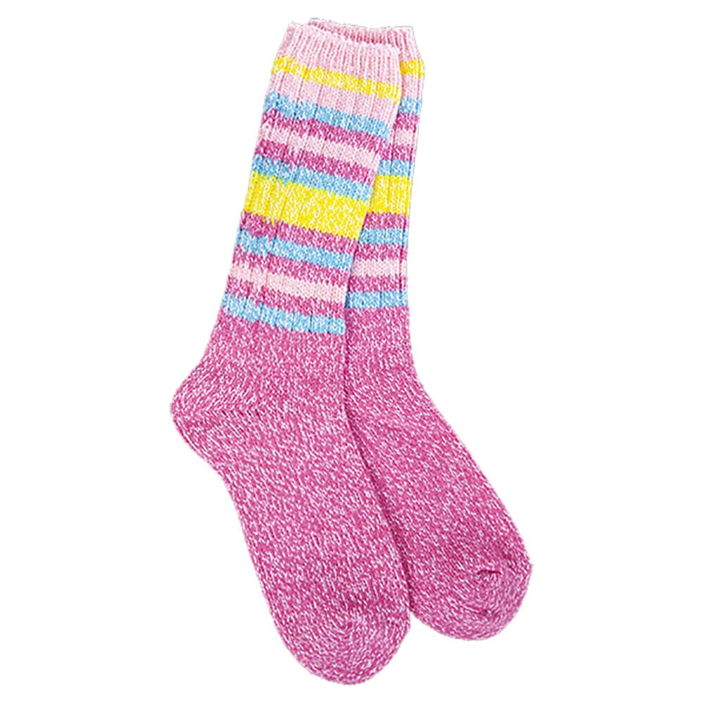 WORLD'S SOFTEST SOCKS WSS75148 Ragg Crew Socks - Ibis Rose Stripe ...
