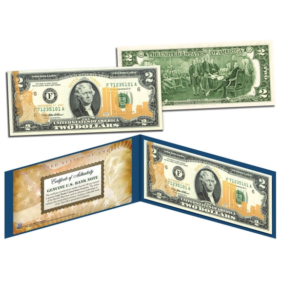 WORLD TRADE CENTER 9/11 U.S. $2 Bill * Statue of Liberty * Laser Line GOLD LEAF