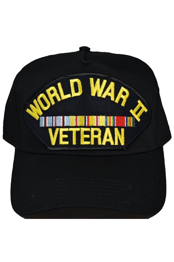 WORLD WAR 2 VETERAN WITH RIBBONS PACIFIC HAT - BLACK - Veteran Owned Business