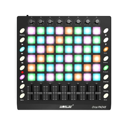 WORLDE PAD48 MIDI Controller Portable USB Drum Pad with 48 Backlit Pads 8 Sliders 16 Buttons and 8 Knobs