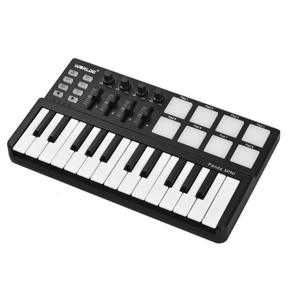 WORLDE Panda Mini  25 Key USB MIDI Keyboard Controller With 8 Backlit Drum Pads.
