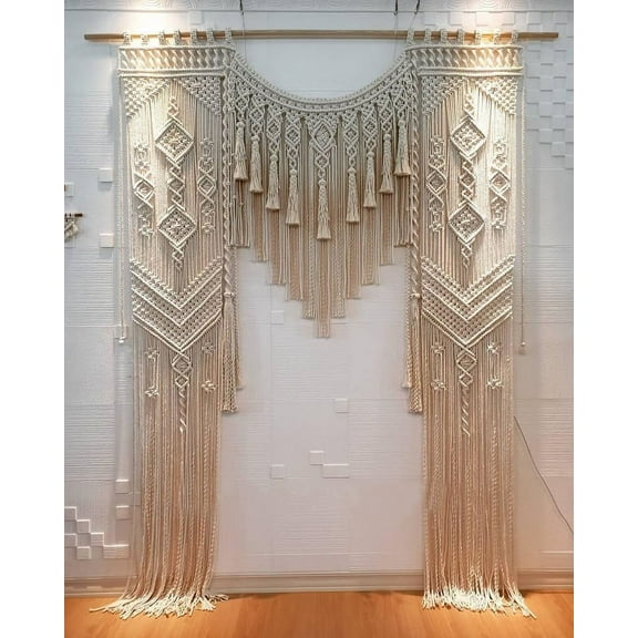 WORLDONLINEMART Handmade Macrame Wall Decor Hanging - Bohemian Home Geometric Art Decor - Macrame Curtain-Macrame Wedding Backdrop for Christmas & Decorations (W 60 X L 85 INCH)