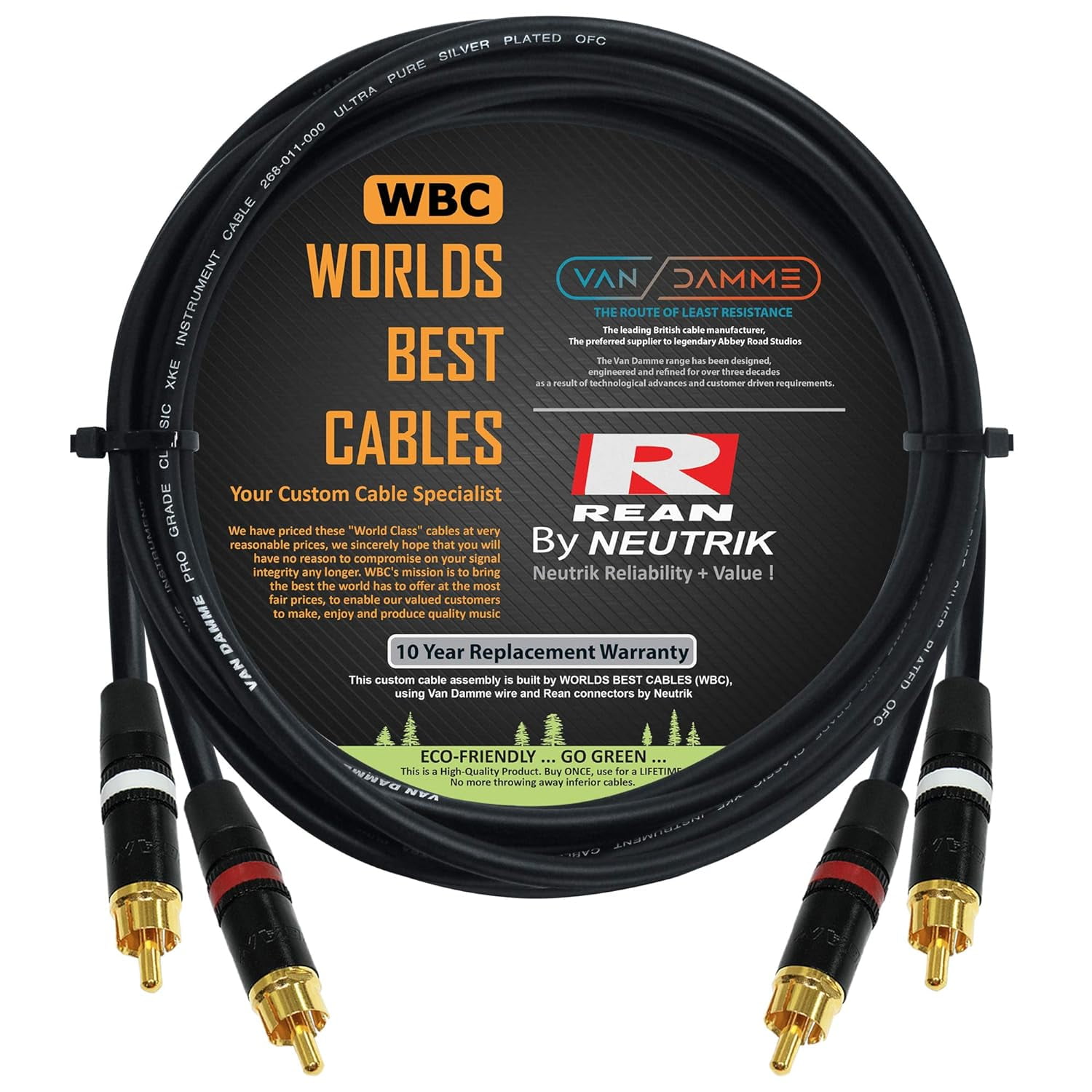 WORLDS BEST CABLES 12 Foot RCA Cable Pair Custom Made Made Using Van