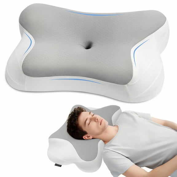 WOROAO Cervical Memory Foam Pillow for Neck Pain Relief Ergonomic Pillows for Shoulder Side Back Stomach Sleeping Queen Size Gray