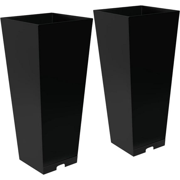 WORTH 2-Pack Metal Tapered Planter Galvanized Steel Black Powder Coated Planters, 28" H Tall Heavy Duty Modern Large Outdoor Pots Indoor Outdoor, Commercial Residential (12", 8", 28")