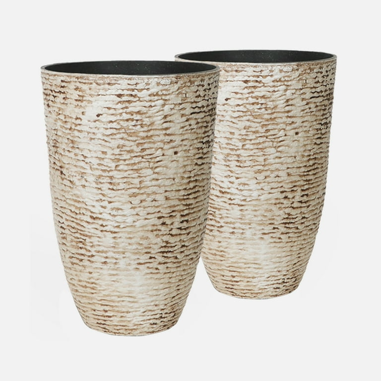 WORTH 21 inch Planters for Indoor Plants,Beige Planters Outdoor Set of 2,  Plastic Round Planter, Imitation Stone Finish Modern Planter Large Plant  Pot ...