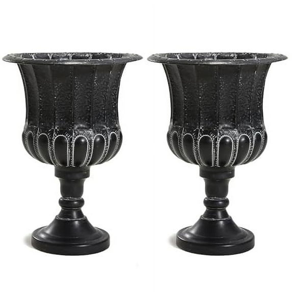 WORTH 25" H. Metal Urn Planters 2-Pack - Black Classic Antique Iron Plant Pots - Large Decorative Rustic Flower Pots for Outdoor Use - Traditional Urn Planter for Garden, Patio, Front Porch