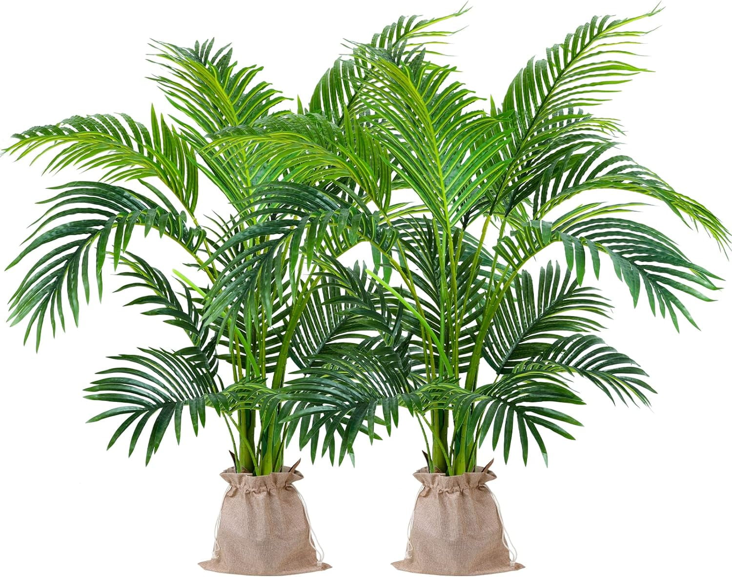 4ft Green Silk Palm Floor Plant with Linen Bags