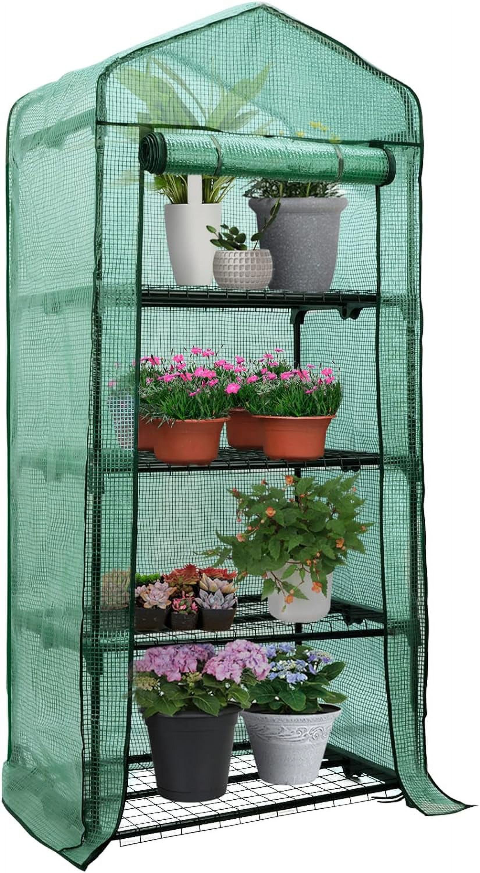 ZENSTYLE 4 Tier Mini Greenhouse with PE Cover and RollUp Zipper Indoor
