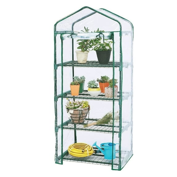 WORTH Garden 4 Tier Mini Greenhouse Portable, Invernadero de jardín, 63'' H x 27'' L x 19'' W, Thick PVC Cover, Double Zipper Roll Up for Indoor Outdoor