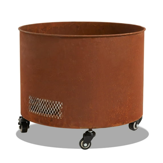 WORTH Metal Round Planter with Wheels - 14.6''H Modern Heavy Duty Flower Pot Raised Garden Bed - Industrial & Residential - All Weather Use - Indoor Outdoor Garden Deck Vegetables Tomato Use - Rusty
