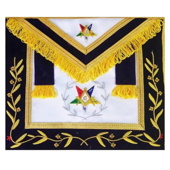 WORTHY PATRON OES APRON - HAND EMBROIDERED WITH GOLD & SILVER BULLION WIRE, MASONIC ORDER OF THE EASTERN STAR