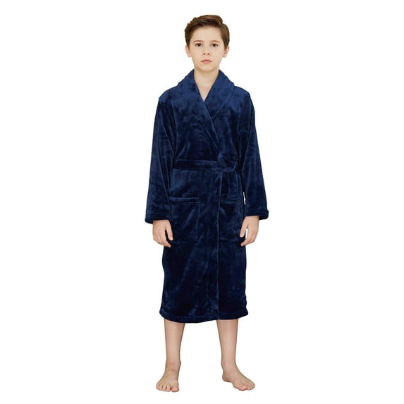 WORW Big Boys Solid Robes Bathrobe Robes - Blue, Medium