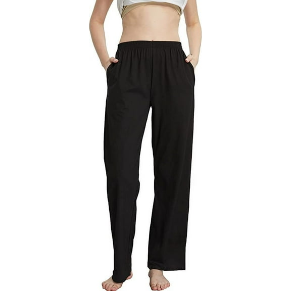 WORW Womens Casual Long Pajama Lounge Pants, Solid Cotton Sleepwear Pj Bottoms with Pockets