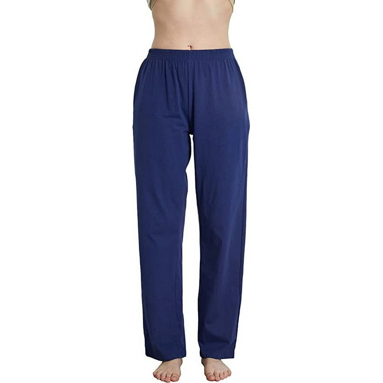 WORW Womens Casual Long Pajama Lounge Pants, Solid Cotton Sleepwear Pj  Bottoms with Pockets