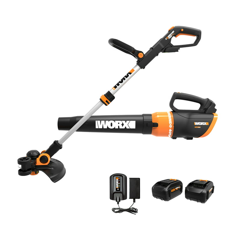 Worx WORX WG927 40V Power Share Grass Trimmer & Blower Combo Kit, Black and  Orange