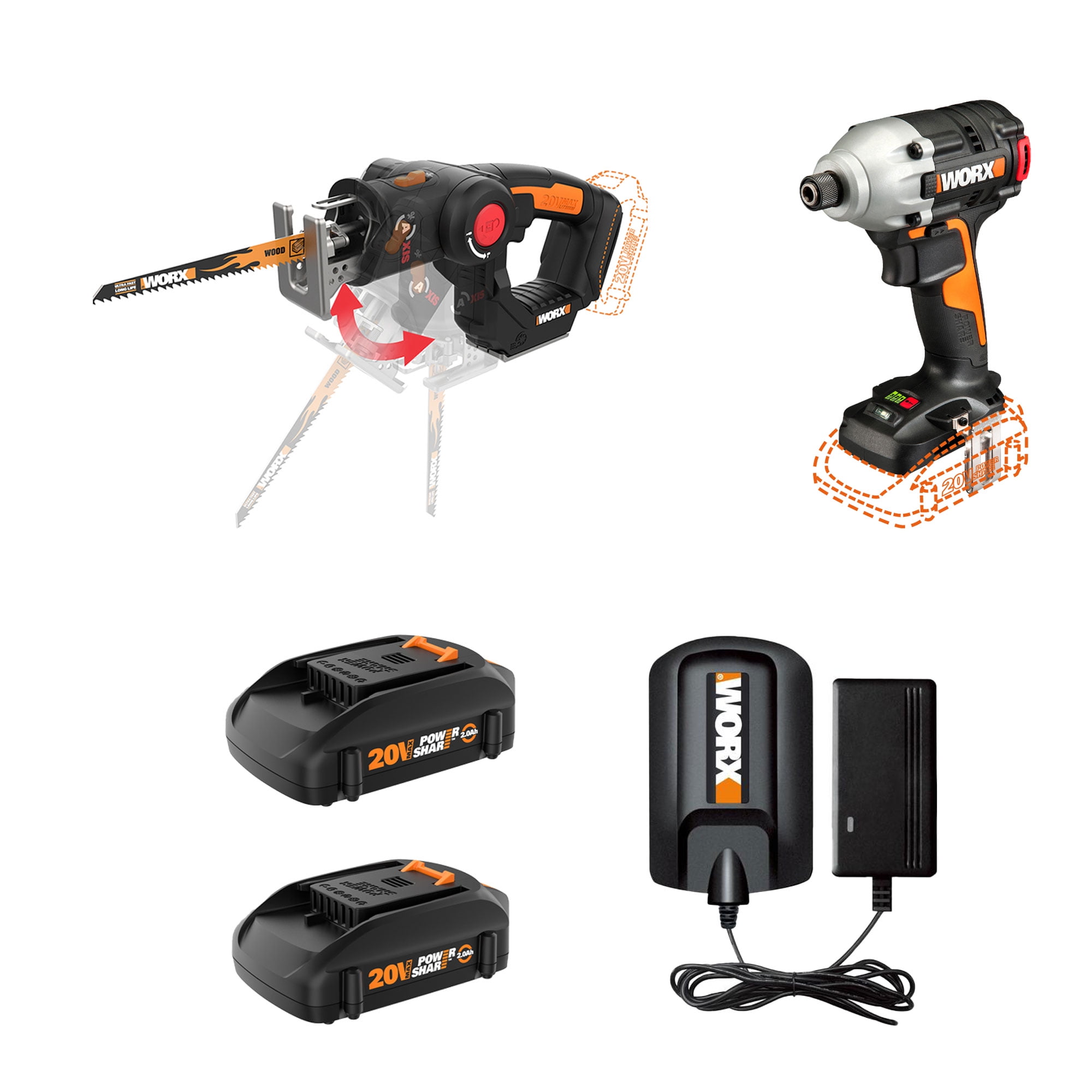 WORX WX914L 20 Volt Combo Kit with Impact Driver AXIS Saw and