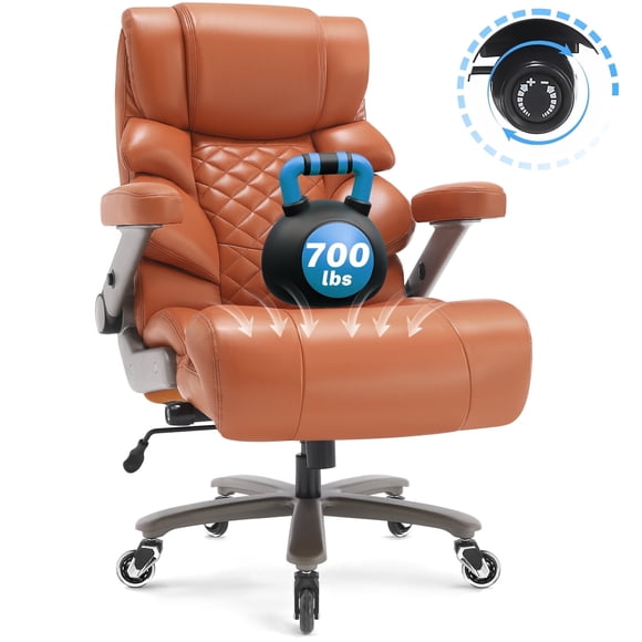 WOSDOM Big and Tall Office Chair 700lbs, Large High Back Executive Chair with Extra Wide Seat, Heavy Duty Rocking Computer Chair, 3D Flip Arms, Adjustable Lumbar Support, Brown