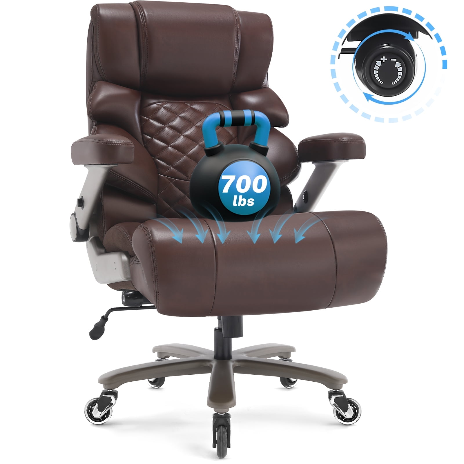 WOSDOM Big and Tall Office Chair 700lbs, Large High Back Executive Chair with Extra Wide Seat, Heavy Duty Rocking Computer Chair, 3D Flip Arms, Adjustable Lumbar Support, Brown