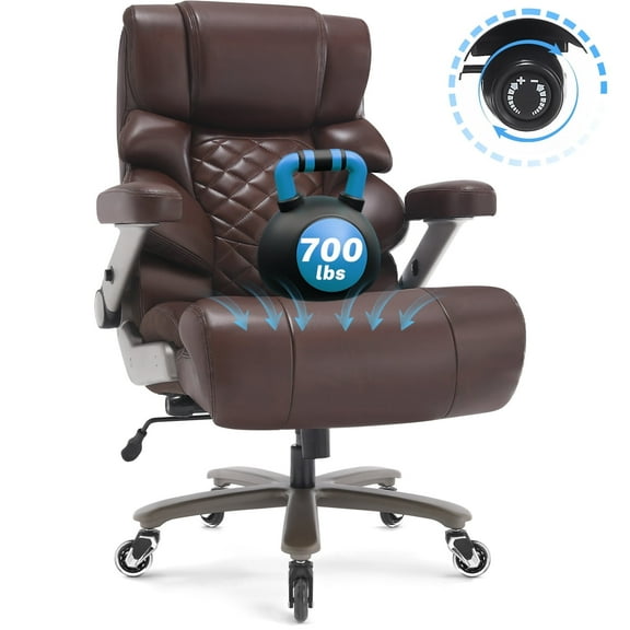 WOSDOM Big and Tall Office Chair 700lbs, Large High Back Executive Chair with Extra Wide Seat, Heavy Duty Rocking Computer Chair, 3D Flip Arms, Adjustable Lumbar Support, Brown