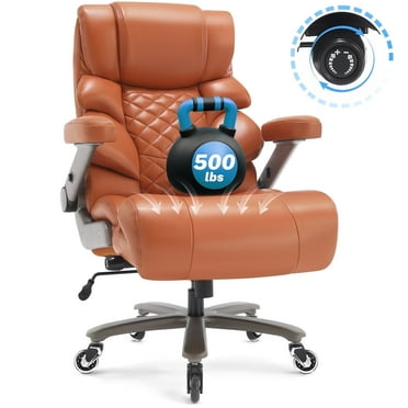 WOSDOM Big and Tall Office Chair 500lbs, Large High Back Executive Chair with Extra Wide Seat, Heavy Duty Rocking Computer Chair, 3D Flip Arms, Adjustable Lumbar Support, Gold Brown