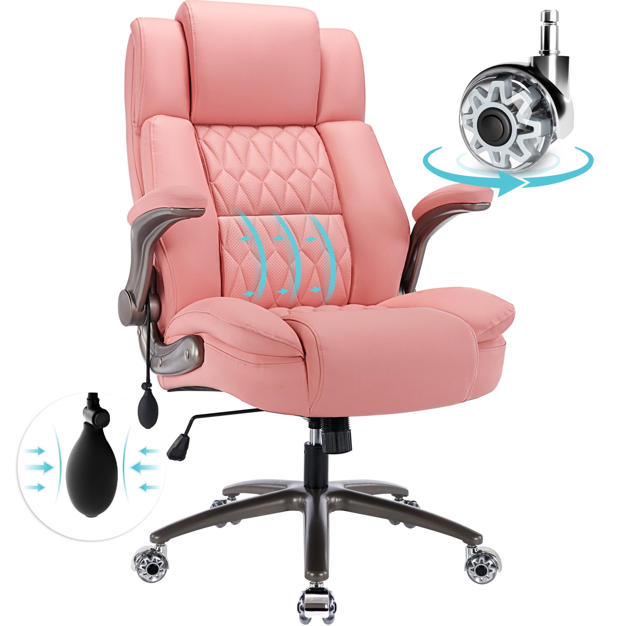 WOSDOM Big and Tall Office Chair, Pink Leather Office Chair with Flip