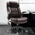 WOSDOM Brown Leather Office Chair Flip Arms Adjustable Builtin