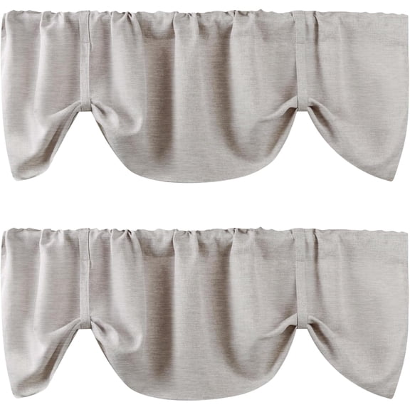 WOSIBO 2 Pack Tie Up Linen Burlap Window Valances Farmhouse Cream Valances for Window Balloon Rod Pocket Valence Window Treatment Decor Curtains for Kitchen/Living Room 16" X 56" (Brown)