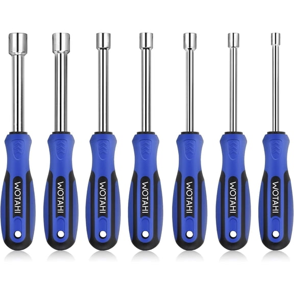 WOTAHI 7-Piece SAE Nut Driver Set - 3/16, 1/4, 5/16, 11/32, 3/8, 7/16, 1/2 Inch Hex Nut Driver Set, 3.5 Inch (1 Inch Hollow, 2.5 Inch Solid) Shaft Nut Driver