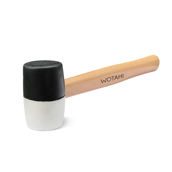 WOTAHI 8 Oz. Rubber Mallet Hammer with White and Black Double-Faced Soft Head, Hardwood Handle Small Hammer for Woodworking, Flooring, and Tile