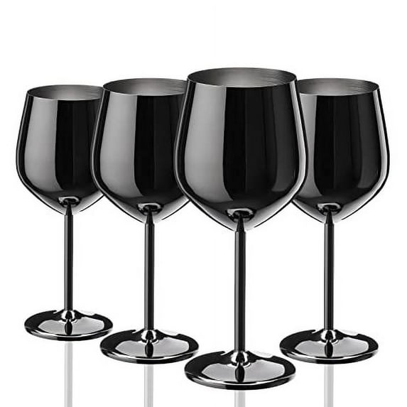 WOTOR Black Stainless Steel Wine Glasses 18oz, Set of 4