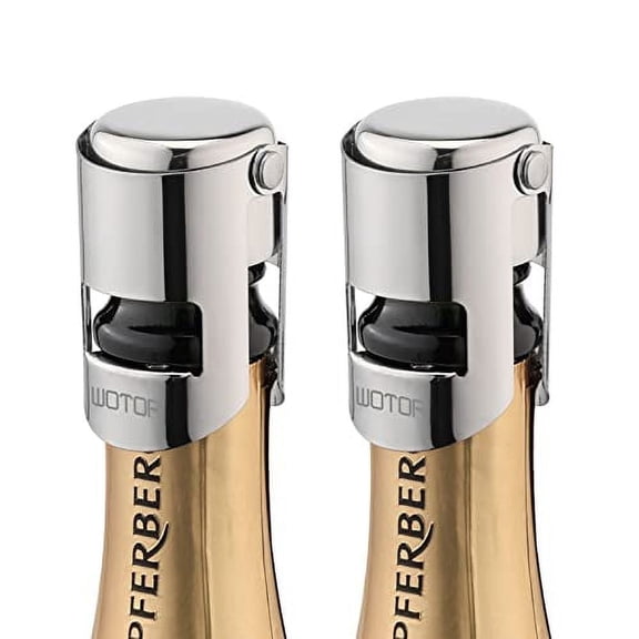 WOTOR Champagne Stoppers with Stainless Steel , Reusable Champagne Saver Suitable for Champagne, Cava, Prosecco, Sparkling Wine (Silver, 2pack)