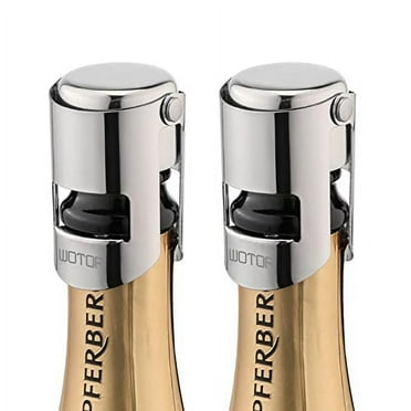 WOTOR Champagne Stoppers with Stainless Steel , Reusable Champagne Saver Suitable for Champagne, Cava, Prosecco, Sparkling Wine (Silver, 2pack)