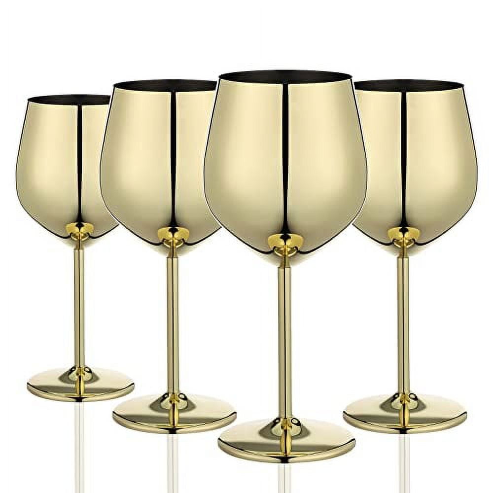 WOTOR Gold Wine Glasses Set of 4, 18oz Unbreakable Gold Goblet, Stainless Steel Wine Glass