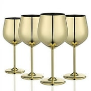 WOTOR Gold Wine Glasses Set of 4, 18oz Unbreakable Gold Goblet, Stainless Steel Wine Glass, Fancy, Unique and Portable Metal Wine Glass for Outdoor, Travel, Camping, Pool, Ideal Gift for Wine Lovers