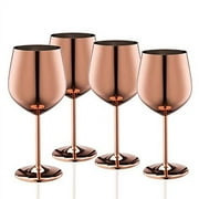 WOTOR Gold Wine Glasses Set of 4, 18oz Unbreakable Gold Goblet, Stainless Steel Wine Glass, Fancy, Unique and Portable Metal Wine Glass for Outdoor, Travel, Camping, Pool, Ideal Gift for Wine Lovers