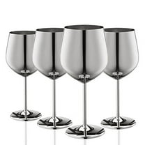 WOTOR Stainless Steel Wine Glasses Set of 4, 18oz Unbreakable & Portable Stemmed Metal (Silver)
