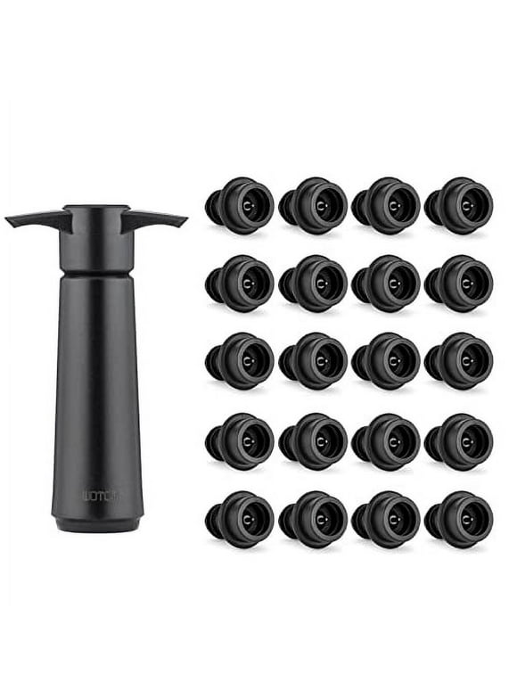 WOTOR Wine Saver Pump with 20 Vacuum Stoppers, Reusable Wine Stopper Kit,Keeps Wine Fresh （Black）