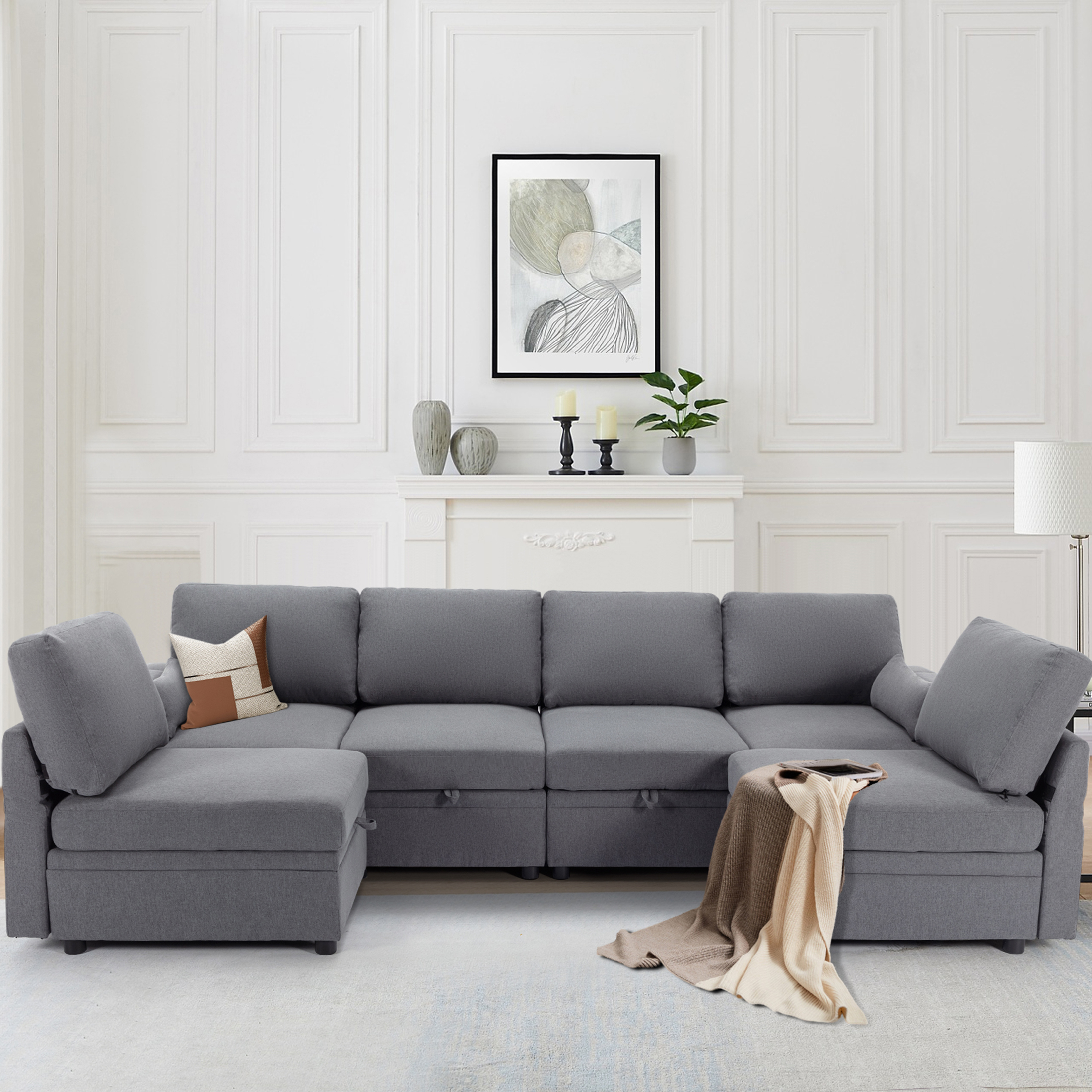 WOTSTA Modular Sectional Sofa Couch with Large Storage, Convertible U