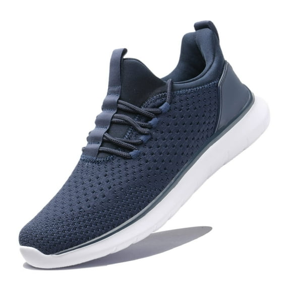 WOTTE Men's Athletic Walking Running Shoes Slip-on Casual Mesh Sneakers Comfort Fashion, Dark Blue Size 8